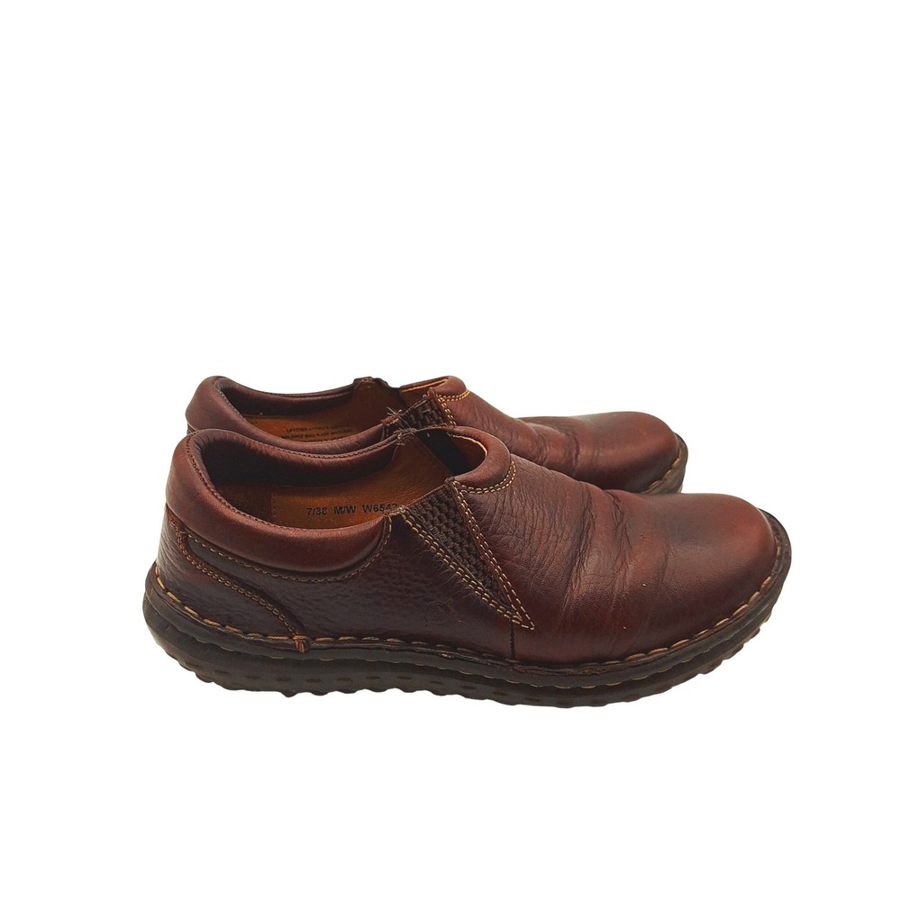 Born Womens Brown Leather Slip On Loafers Hand Crafted Comfort Shoes W6542 Sz 7